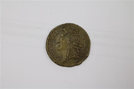 A James II Irish gun money shilling, Apr. 1690, GVF